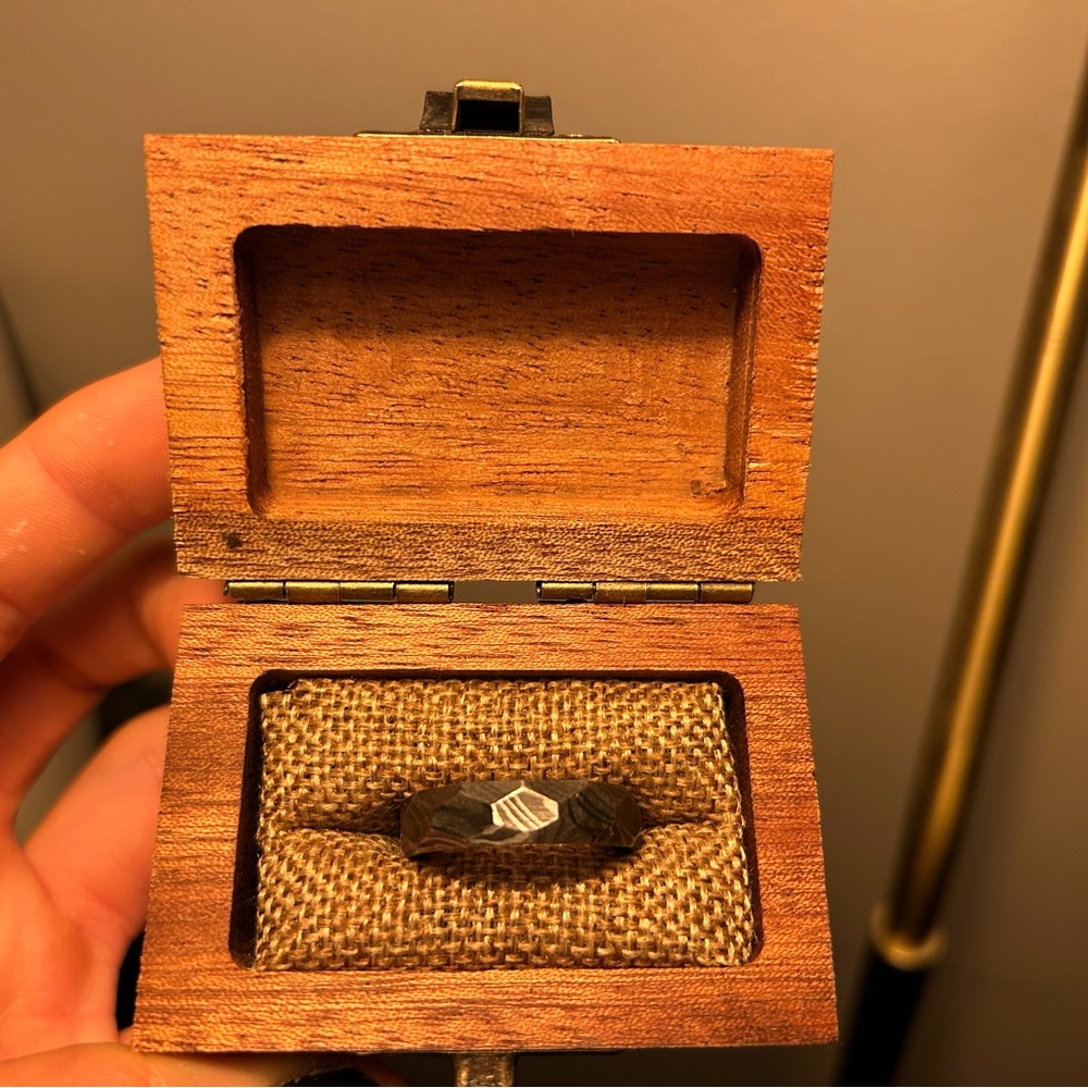 Wooden Ring Box with Hammered Damascus Ring
